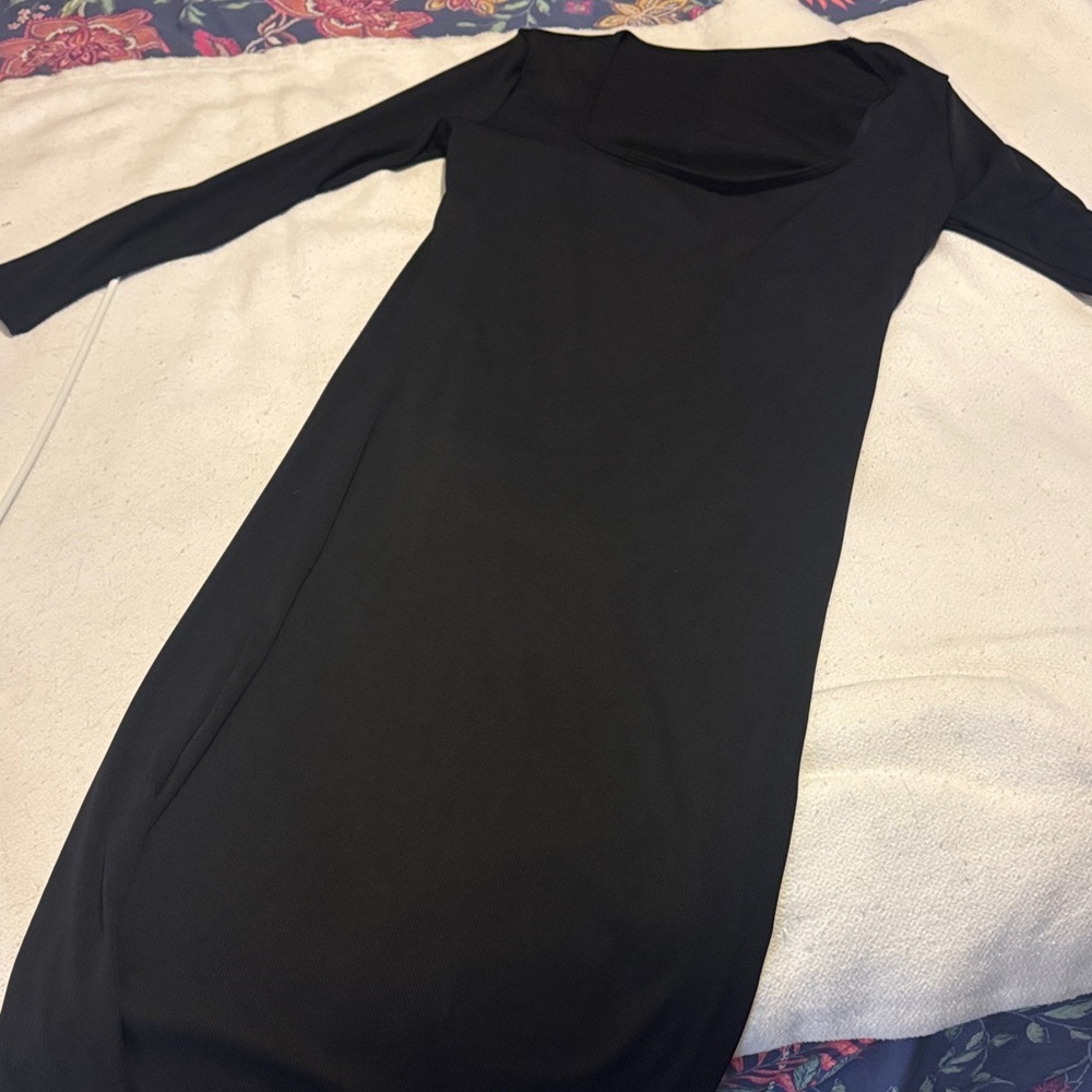 Unk Elegant Black Long Sleeve Midi Dress